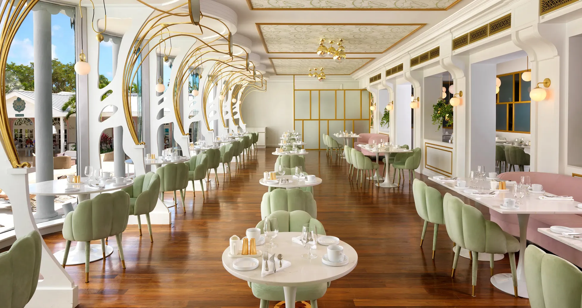 Restaurant interior at the Sandals hotel in Nassau, Bahamas